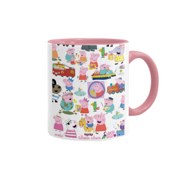 Peppa pig Characters, Mug colored pink, ceramic, 330ml