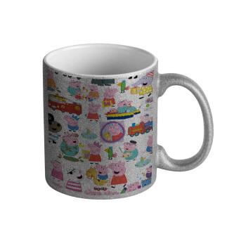 Peppa pig Characters, Κούπα Ασημένια Glitter που γυαλίζει, κεραμική, 330ml