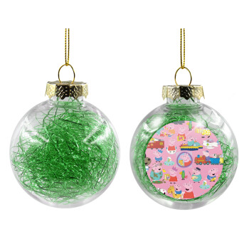 Peppa pig Characters, Χριστουγεννιάτικη μπάλα δένδρου διάφανη με πράσινο γέμισμα 8cm