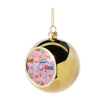 Peppa pig Characters, Στολίδι Χριστουγεννιάτικη μπάλα δένδρου Χρυσή 8cm