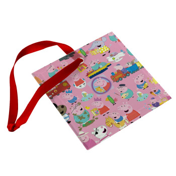 Peppa pig Characters, Στολίδι Χριστουγεννιάτικο στολίδι γυάλινο τετράγωνο 9x9cm