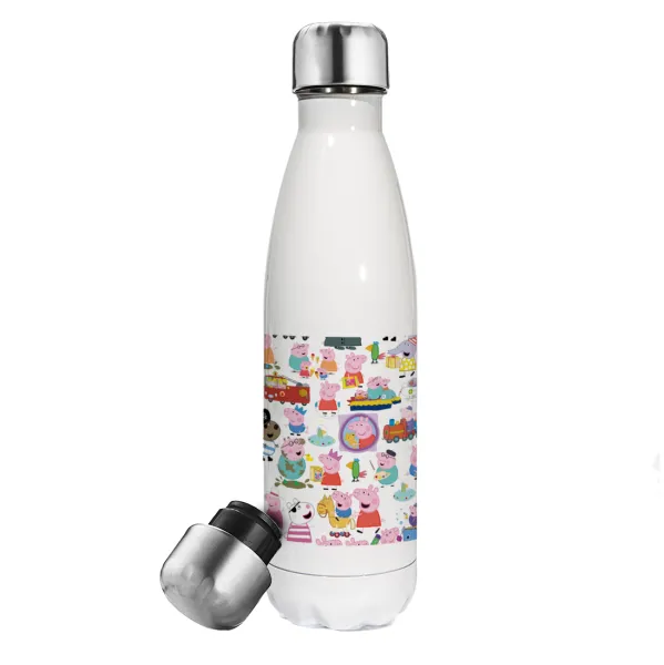 Peppa pig Characters — Μεταλλικό παγούρι θερμός Λευκό (Stainless steel), διπλού τοιχώματος, 500ml