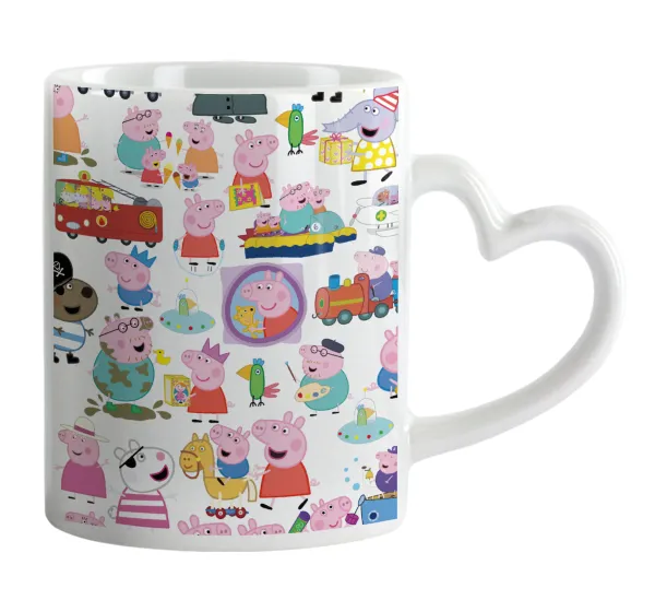Peppa pig Characters — Mug heart handle, ceramic, 330ml
