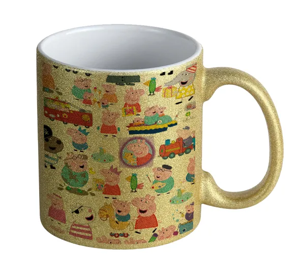 Peppa pig Characters — Κούπα Χρυσή Glitter που γυαλίζει, κεραμική, 330ml