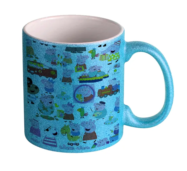 Peppa pig Characters — Κούπα Σιέλ Glitter που γυαλίζει, κεραμική, 330ml