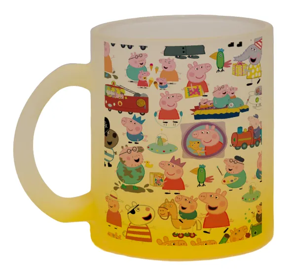 Peppa pig Characters — Κούπα γυάλινη δίχρωμη με βάση το κίτρινο ματ, 330ml