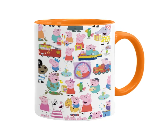 Peppa pig Characters — Κούπα χρωματιστή πορτοκαλί, κεραμική, 330ml