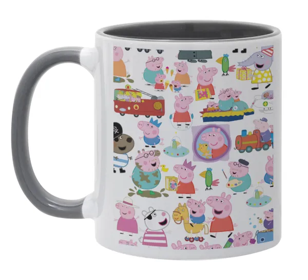 Peppa pig Characters — Κούπα χρωματιστή γκρι, κεραμική, 330ml
