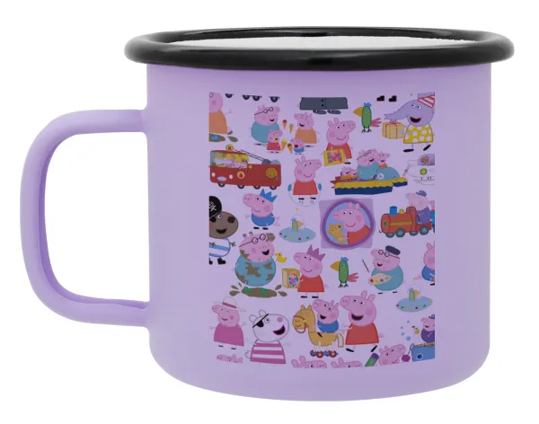 Peppa pig Characters — Metal enamel mug, matte light pastel purple, 360ml