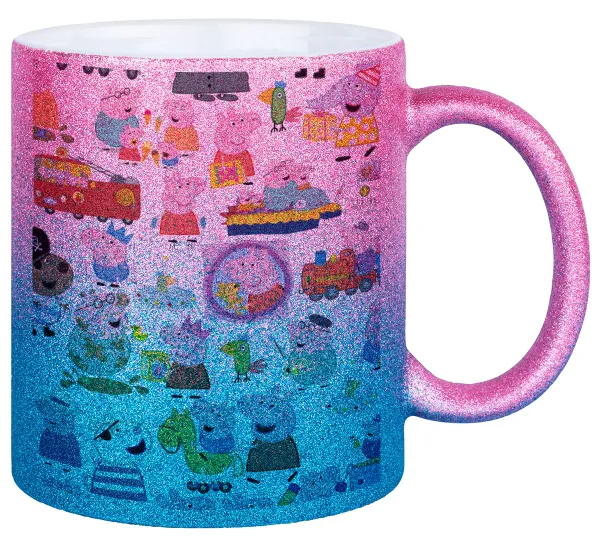Peppa pig Characters — Gold/blue glitter mug, ceramic, 330ml