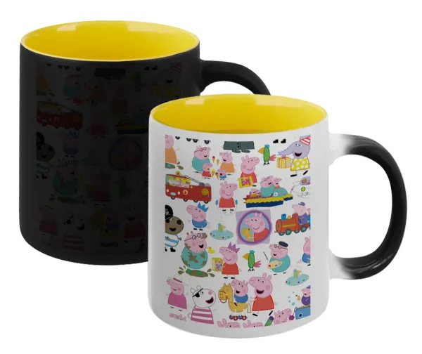 Peppa pig Characters — Κούπα Μαγική εσωτερικό κίτρινη, κεραμική 330ml που αλλάζει χρώμα με το ζεστό ρόφημα