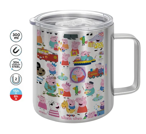 Peppa pig Characters — Κούπα Ανοξείδωτη διπλού τοιχώματος 300ml με καπάκι διατήρησης θερμοκρασίας