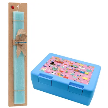 Peppa pig Characters, Easter Set, children's snack container BLUE & Easter aromatic flat candle (30cm) (TURQUOISE)