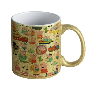 Peppa pig Characters, Κούπα Χρυσή Glitter που γυαλίζει, κεραμική, 330ml