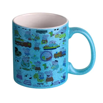 Peppa pig Characters, Κούπα Σιέλ Glitter που γυαλίζει, κεραμική, 330ml