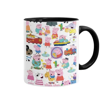 Peppa pig Characters, Κούπα χρωματιστή μαύρη, κεραμική, 330ml