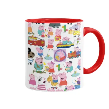 Peppa pig Characters, Κούπα χρωματιστή κόκκινη, κεραμική, 330ml
