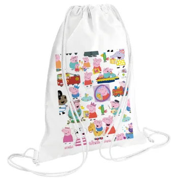 Peppa pig Characters, Τσάντα πλάτης πουγκί GYMBAG λευκή (28x40cm)