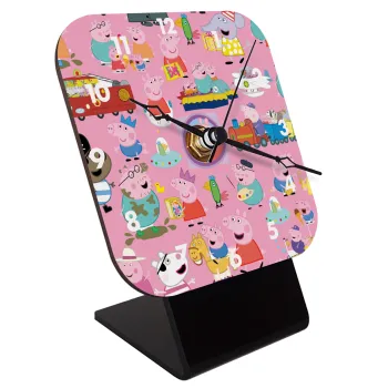 Peppa pig Characters, Επιτραπέζιο ρολόι ξύλινο με δείκτες (10cm)