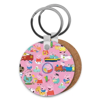 Peppa pig Characters, Μπρελόκ Ξύλινο στρογγυλό MDF Φ5cm