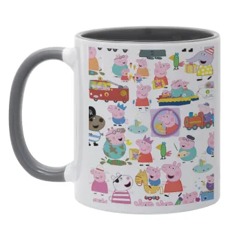 Peppa pig Characters, Κούπα χρωματιστή γκρι, κεραμική, 330ml