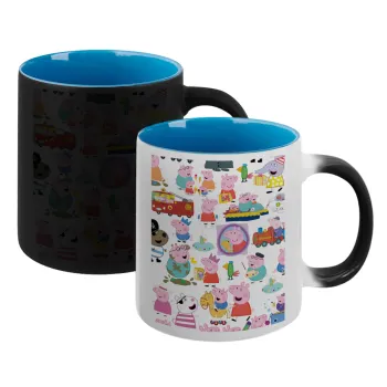 Peppa pig Characters, Κούπα Μαγική εσωτερικό μπλε, κεραμική 330ml που αλλάζει χρώμα με το ζεστό ρόφημα