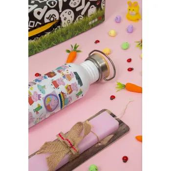 Peppa pig Characters, Πασχαλινή Λαμπάδα με παγούρι μεταλλικό (620ml, stainless steel) & κερί αρωματικό πλακέ (30cm) (ΡΟΖ)