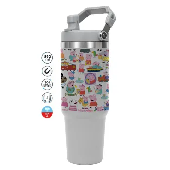 Peppa pig Characters, ΓΚΡΙ χρώματος Θερμός Ανοξείδωτο 890ml (30oz) με χερούλι