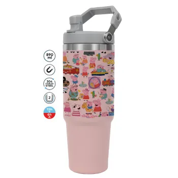 Peppa pig Characters, ΡΟΖ χρώματος Θερμός Ανοξείδωτο 890ml (30oz) με χερούλι