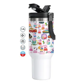 Peppa pig Characters, Mega Tumbler με καπάκι, διπλού τοιχώματος (θερμό) 1,2L
