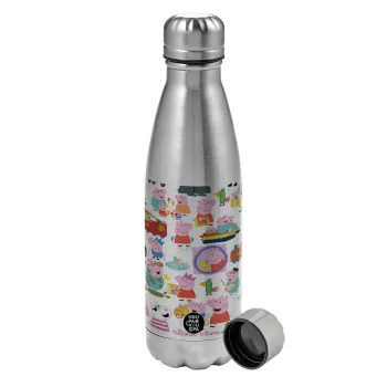 Peppa pig Characters, Metallic water bottle, stainless steel, 750ml