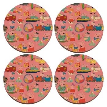Peppa pig Characters, ΣΕΤ x4 Σουβέρ ξύλινα στρογγυλά plywood (9cm)