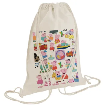 Peppa pig Characters, Backpack bag GYMBAG natural (28x40cm)