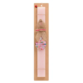 Peppa pig Characters, Easter Set, wooden keychain & scented flat Easter candle (30cm) (PINK)