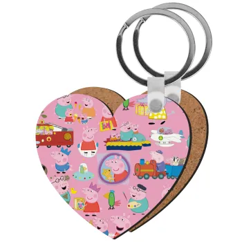 Peppa pig Characters, Μπρελόκ Ξύλινο καρδιά MDF