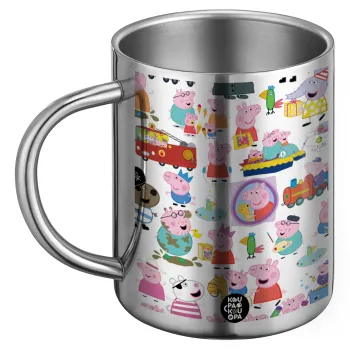 Peppa pig Characters, Ανοξείδωτη Μεταλλική Κούπα 450ml - Διπλού Τοιχώματος