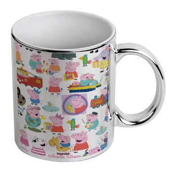Peppa pig Characters, Κούπα κεραμική, ασημένια καθρέπτης, 330ml