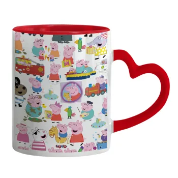Peppa pig Characters, Mug heart red handle, ceramic, 330ml