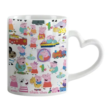 Peppa pig Characters, Κούπα καρδιά χερούλι λευκή, κεραμική, 330ml