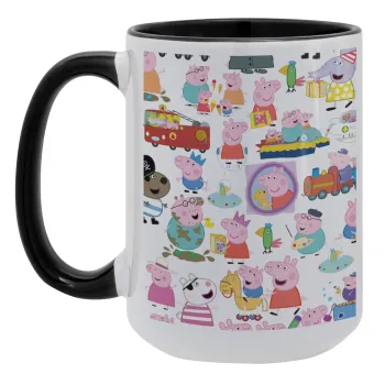 Peppa pig Characters, Κούπα Mega 15oz, κεραμική Μαύρη, 450ml