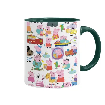 Peppa pig Characters, Κούπα χρωματιστή πράσινη, κεραμική, 330ml