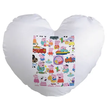 Peppa pig Characters, Μαξιλάρι καναπέ καρδιά 40x40cm περιέχεται το  γέμισμα