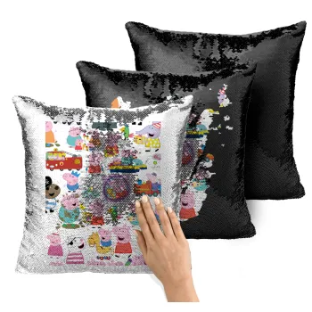 Peppa pig Characters, Μαξιλάρι καναπέ Μαγικό Μαύρο με πούλιες 40x40cm περιέχεται το γέμισμα