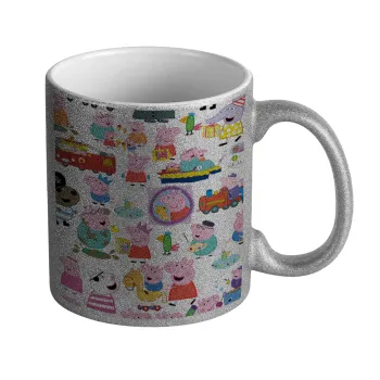 Peppa pig Characters, Κούπα Ασημένια Glitter που γυαλίζει, κεραμική, 330ml