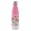 Metal mug thermos Pink/White (Stainless steel), double wall, 500ml