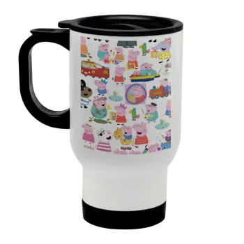 Peppa pig Characters, Stainless steel travel mug with lid, double wall white 450ml