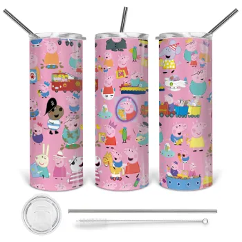 Peppa pig Characters, Tumbler stainless steel 600ml, with metal straw & cleaning brush