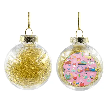 Peppa pig Characters, Transparent Christmas tree ball ornament with gold filling 8cm