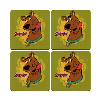 Scooby Doo, ΣΕΤ x4 Σουβέρ ξύλινα τετράγωνα plywood (9cm)