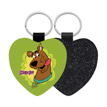 Scooby Doo, Μπρελόκ PU δερμάτινο glitter καρδιά ΜΑΥΡΟ